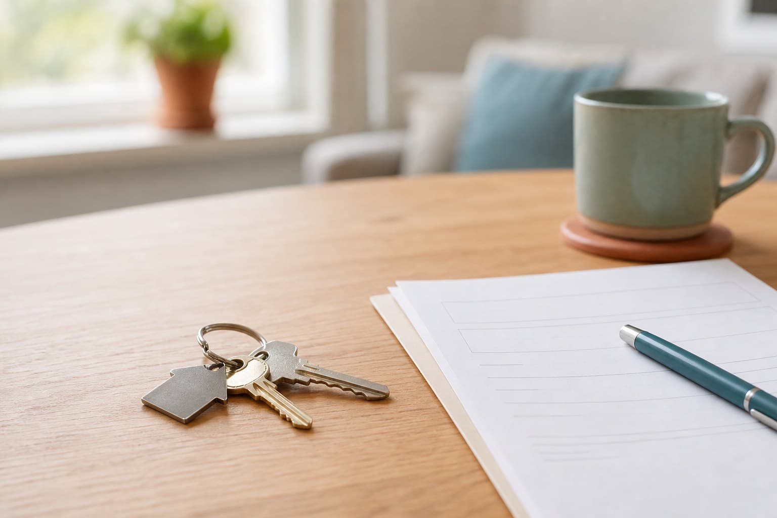 Keys and simple paperwork on a table for an as-is home sale